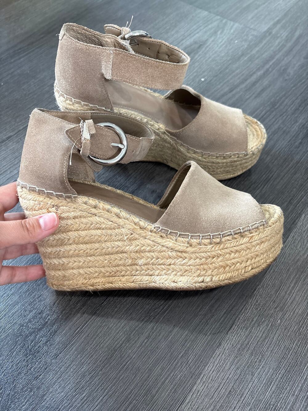 Marc Fisher Suede Platform Espadrilles Beige Size 7.5
